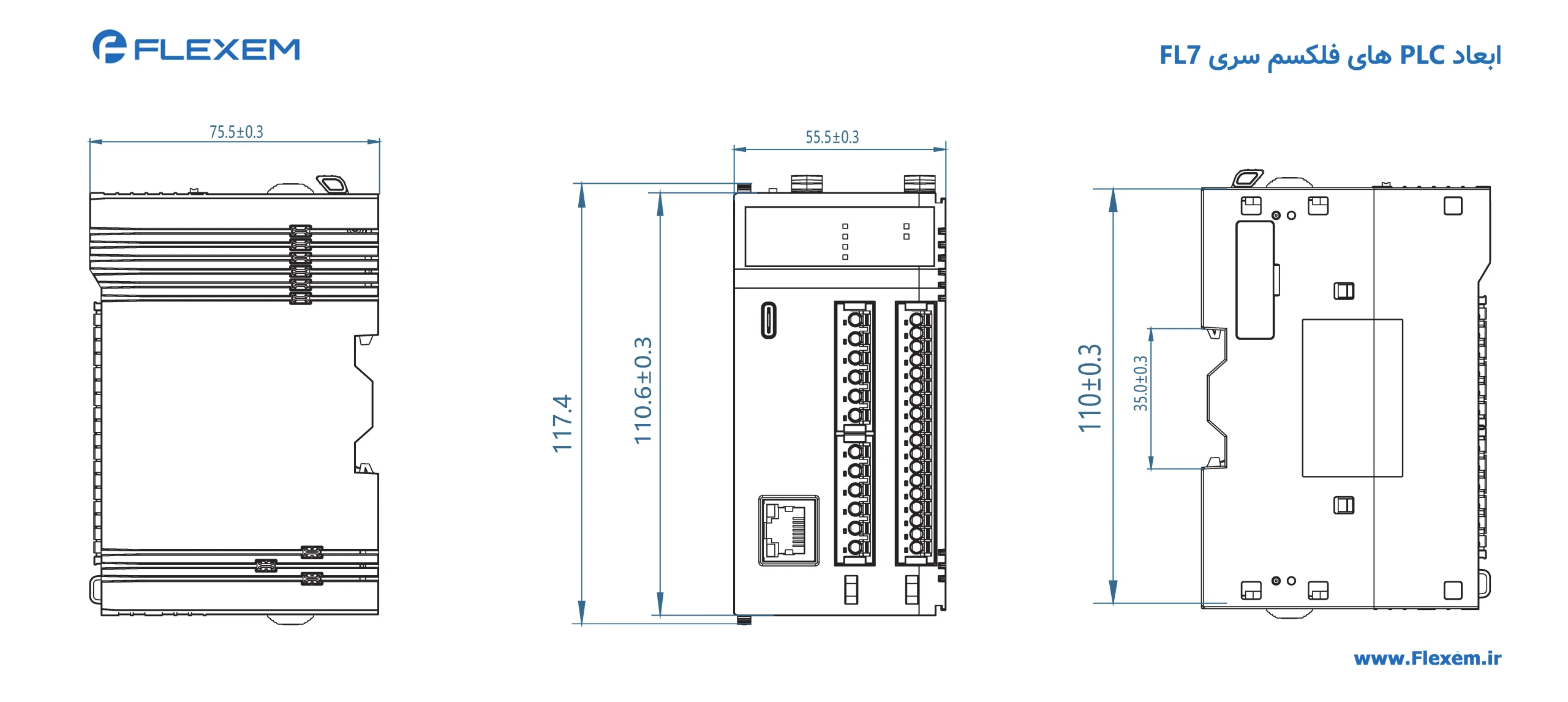 ابعاد PLC فلکسم خروجی رله سری FL7
